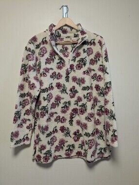 Crossroads Floral Sherpa Fleece Pullover Quarter Zip Size M